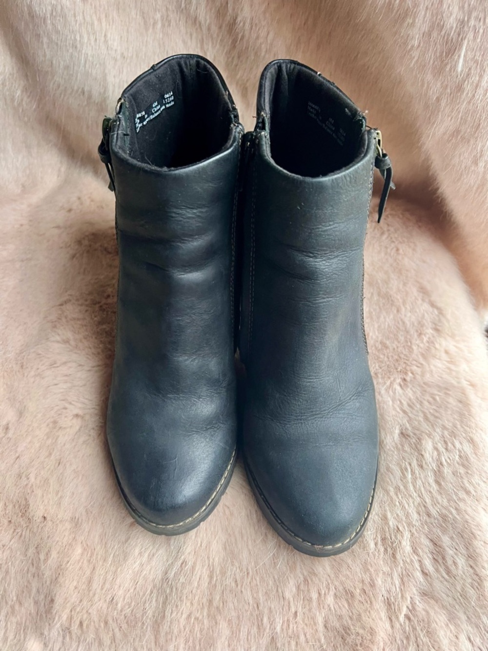 Clarks Blue/Black Leather Ankle Booties with Block/Stacked Heel